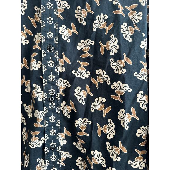 Scoth & Soda Mens Flower Black and Tan Print Button Up Long Sleeve Size Medium - Picture 3 of 7